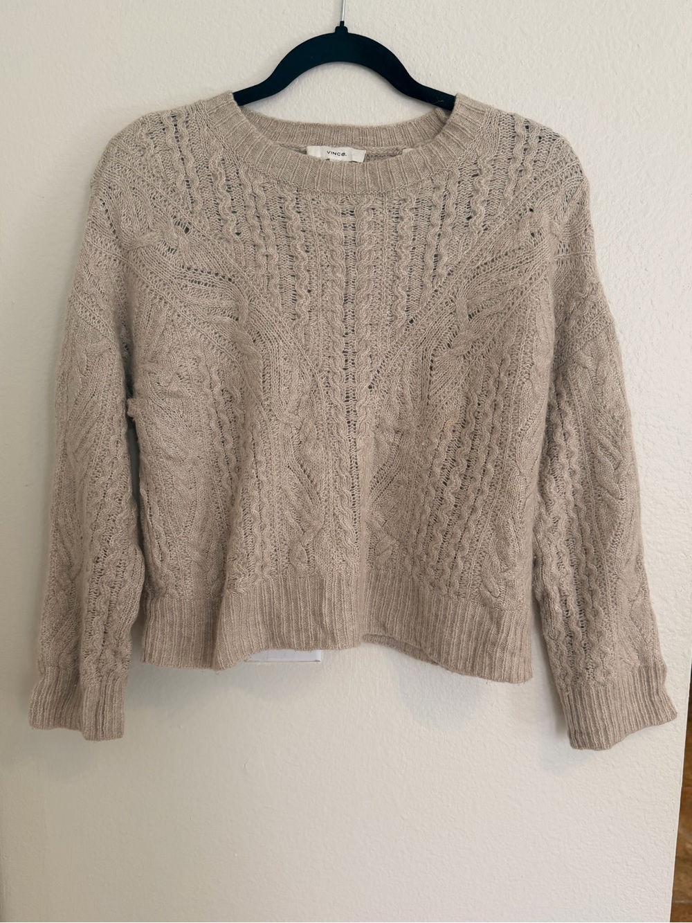 Vince Cable Knit Wool CashmereCrewneck Sweater - Beige, Size Small